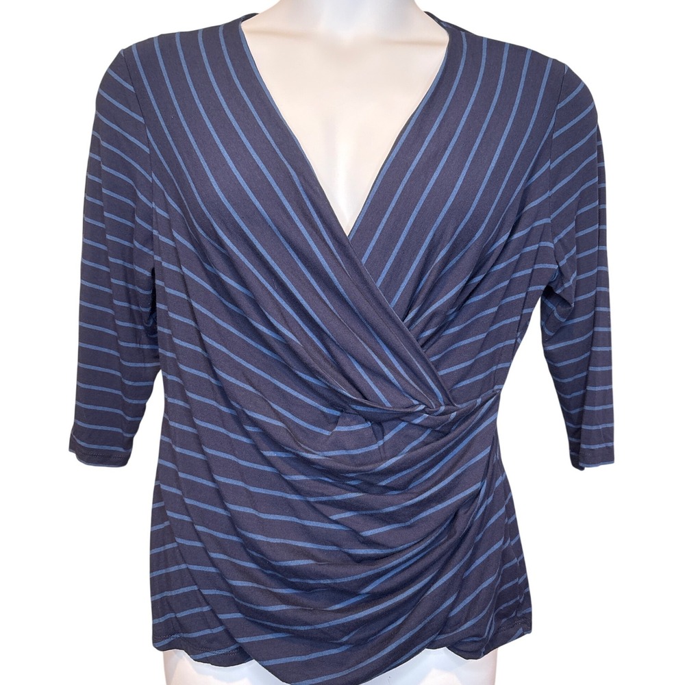 Kaliko Womens Blue Striped Faux Wrap Top Sz 20/XL Nautical Coastal Preppy Office